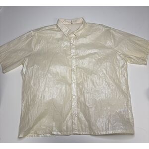 BP. Shiny Holographic Iridescent Tan Button Up T- Shirt Men's 70s 80s Disco.